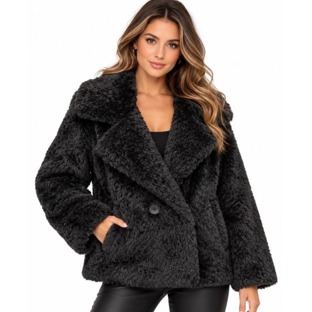 Bcbgmaxazria 158268bma faux fur black $298 SIZE L NWT
